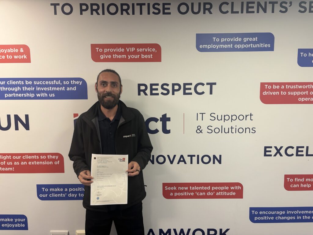 Florin Paun with his Level 4 Cyber Security certificate